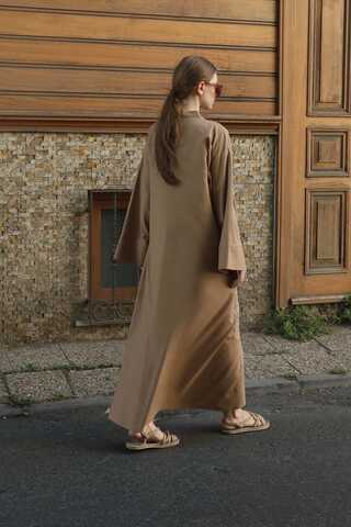 Önden Bağlamalı Abaya Camel - 4