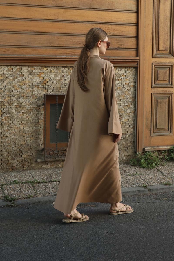 Önden Bağlamalı Abaya Camel - 4