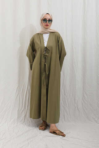 Önden Bağlamalı Abaya Haki - 7