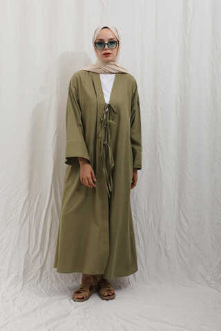 Önden Bağlamalı Abaya Haki - 8
