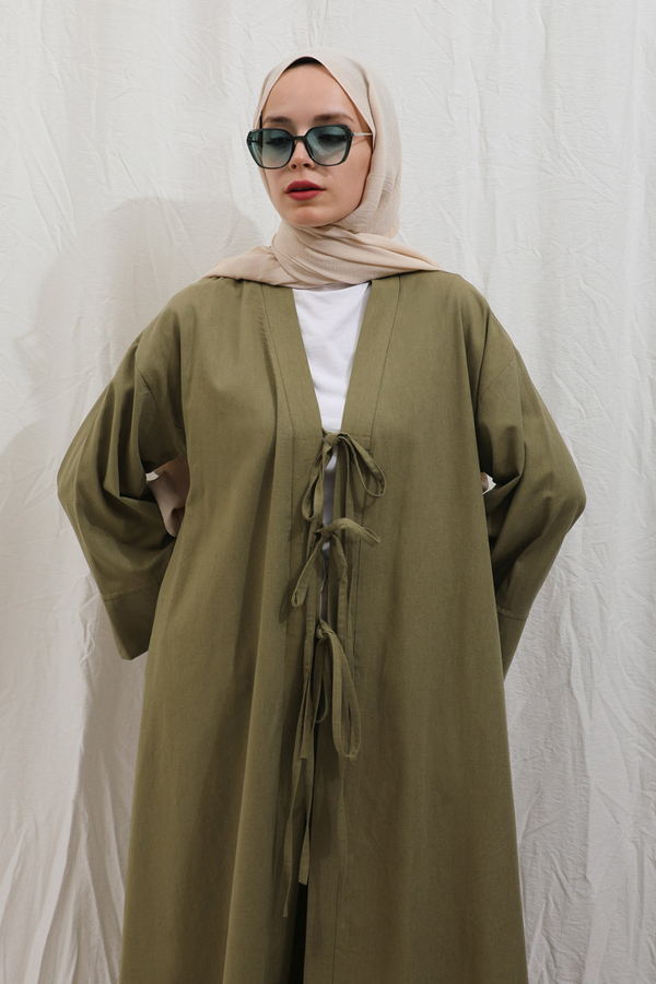 Önden Bağlamalı Abaya Haki - 10