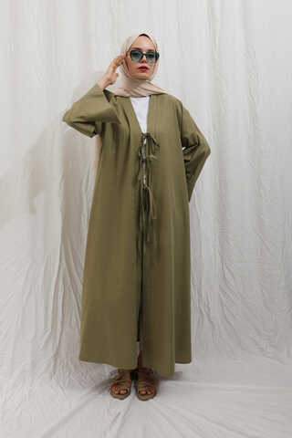 Önden Bağlamalı Abaya Haki - 11