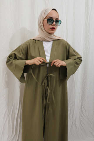 Önden Bağlamalı Abaya Haki - 12