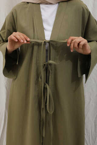 Önden Bağlamalı Abaya Haki - 13