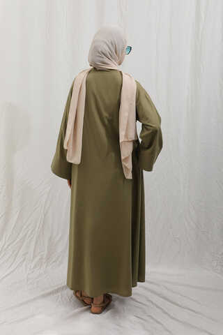 Önden Bağlamalı Abaya Haki - 14