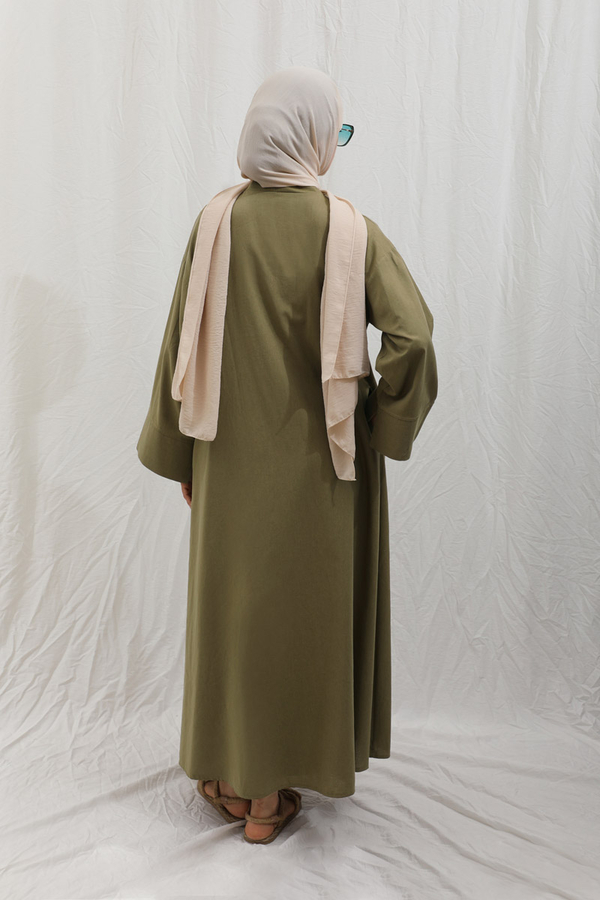 Önden Bağlamalı Abaya Haki - 14