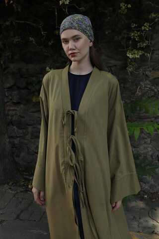 Önden Bağlamalı Abaya Haki - 3