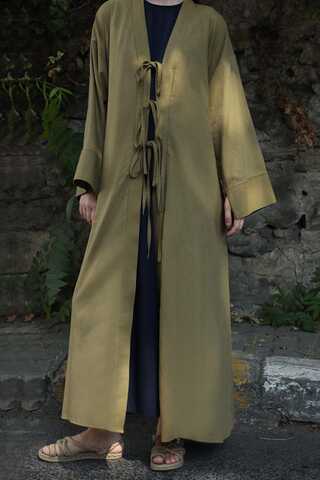 Önden Bağlamalı Abaya Haki - 4