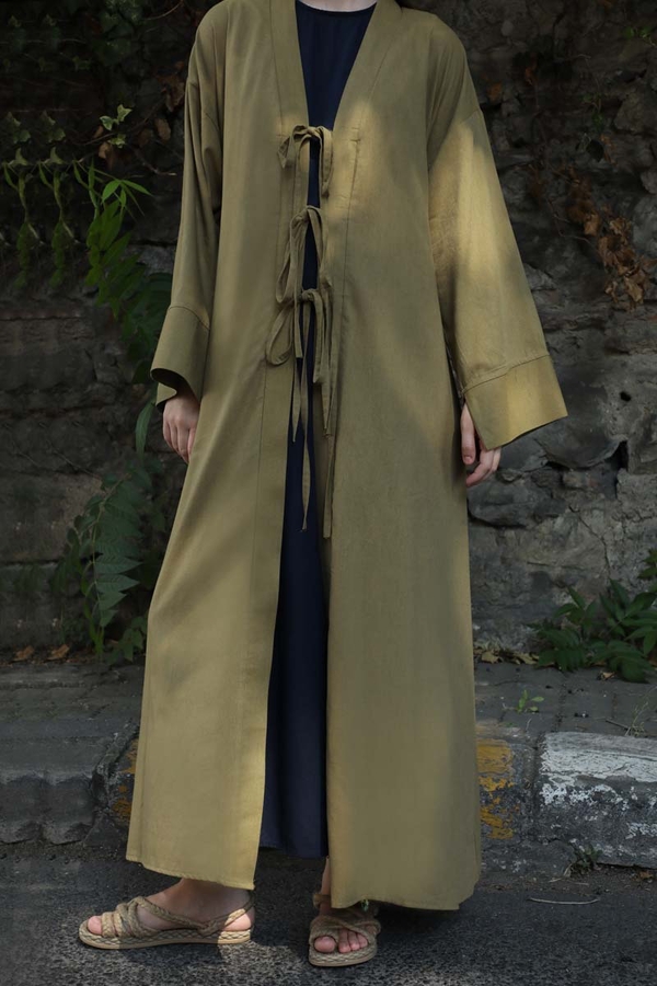 Önden Bağlamalı Abaya Haki - 4