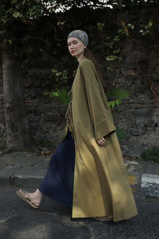 Önden Bağlamalı Abaya Haki - 1