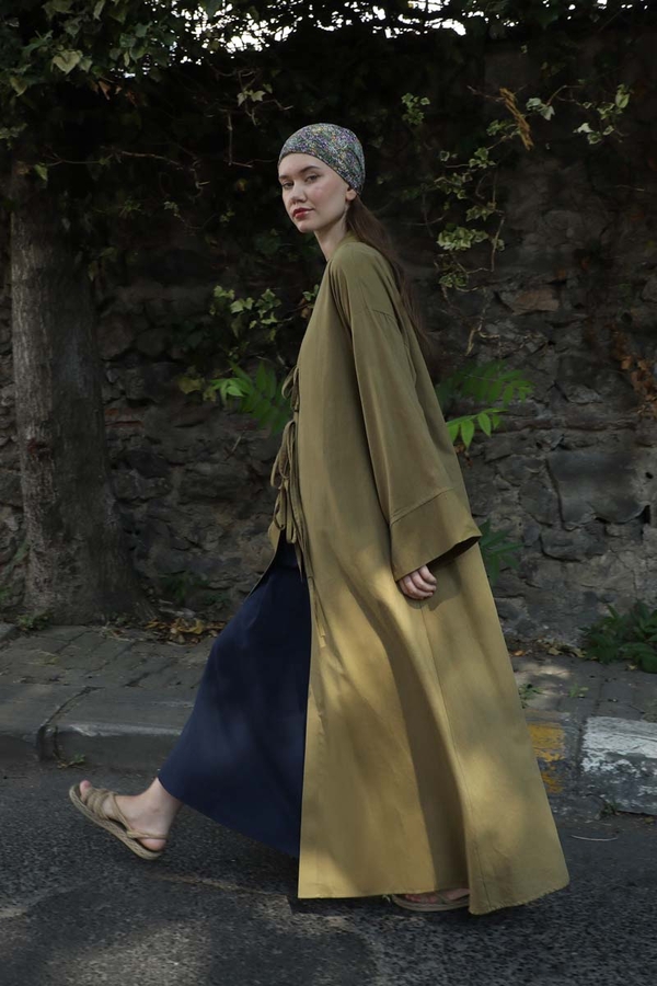 Önden Bağlamalı Abaya Haki - 1