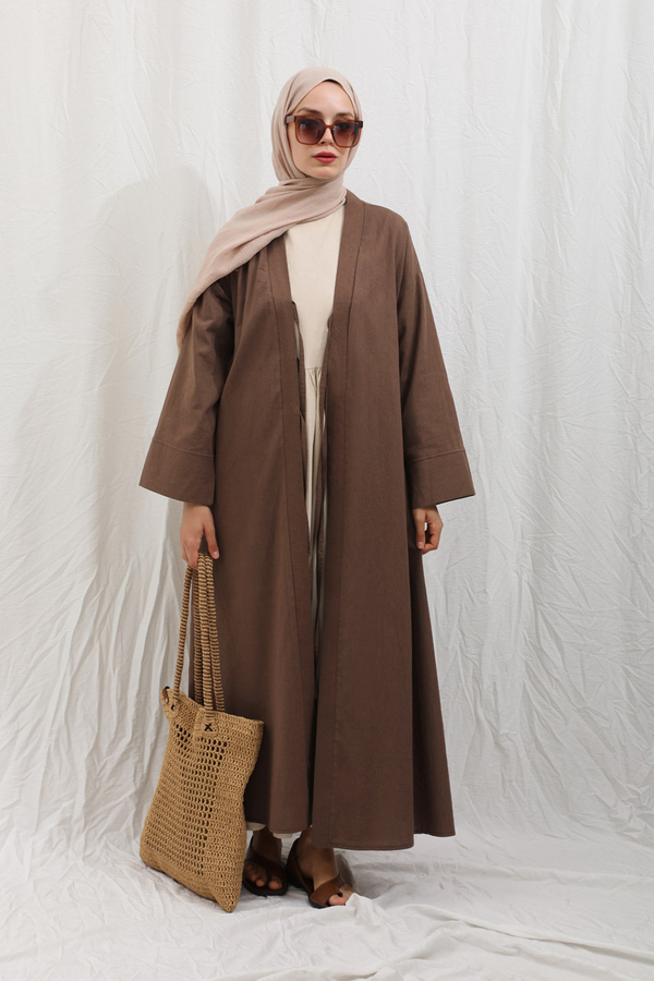 Önden Bağlamalı Abaya Kahverengi - 6