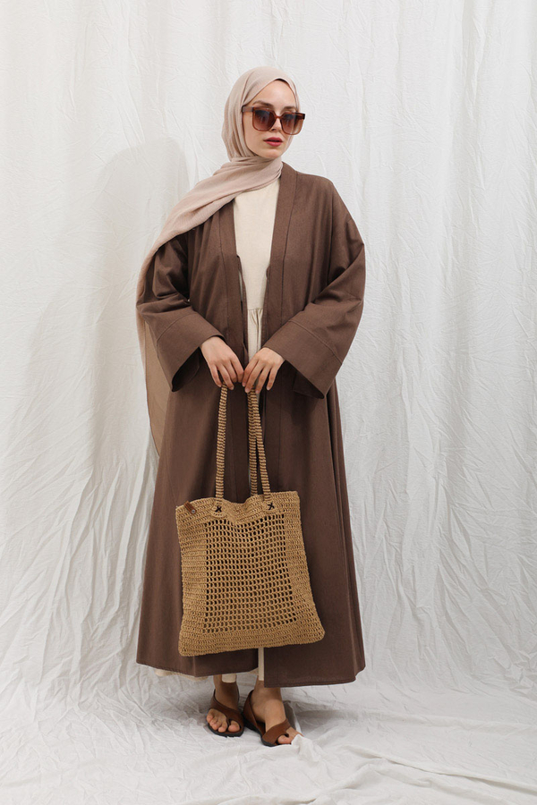 Önden Bağlamalı Abaya Kahverengi - 7