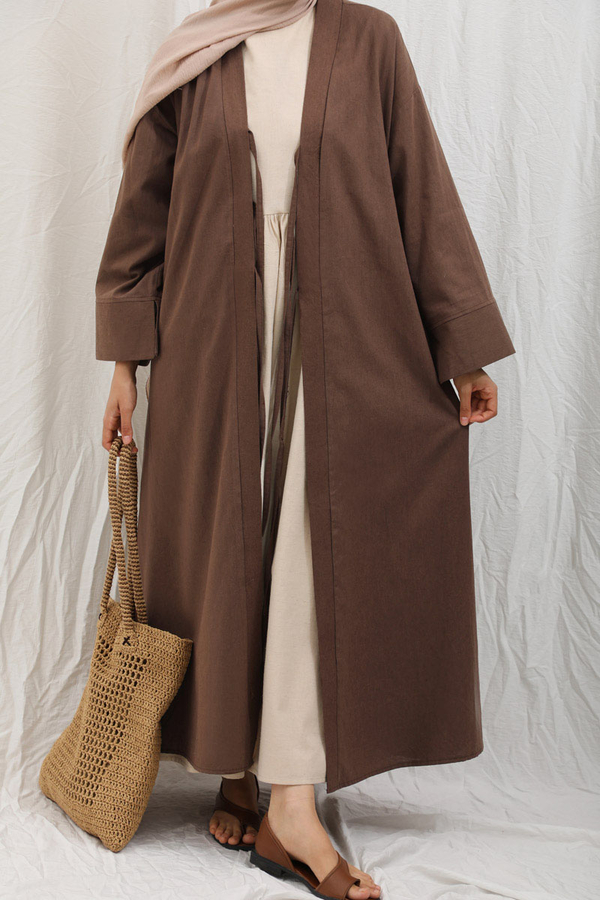 Önden Bağlamalı Abaya Kahverengi - 8