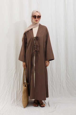 Önden Bağlamalı Abaya Kahverengi - 9