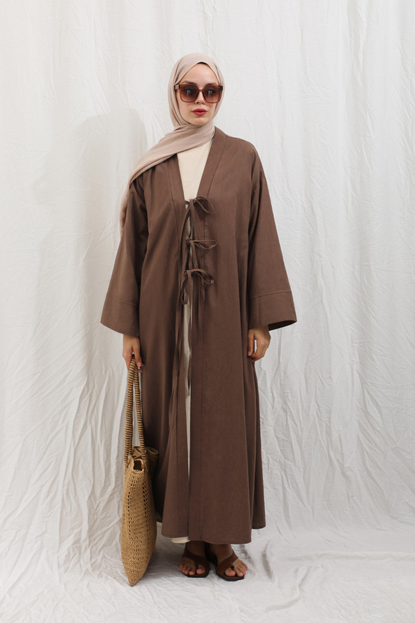 Önden Bağlamalı Abaya Kahverengi - 9