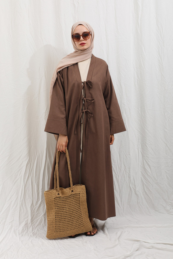 Önden Bağlamalı Abaya Kahverengi - 10