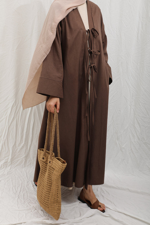 Önden Bağlamalı Abaya Kahverengi - 5