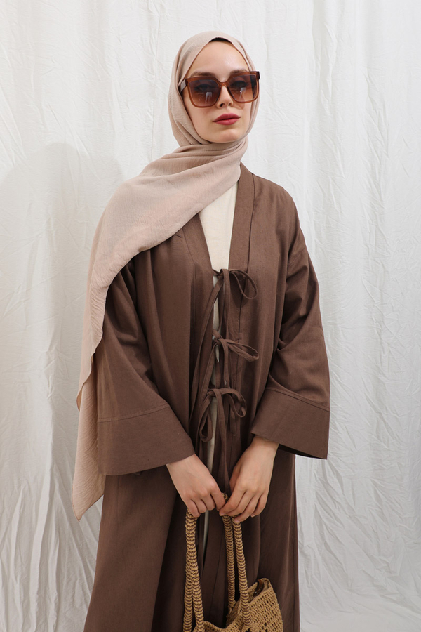 Önden Bağlamalı Abaya Kahverengi - 12