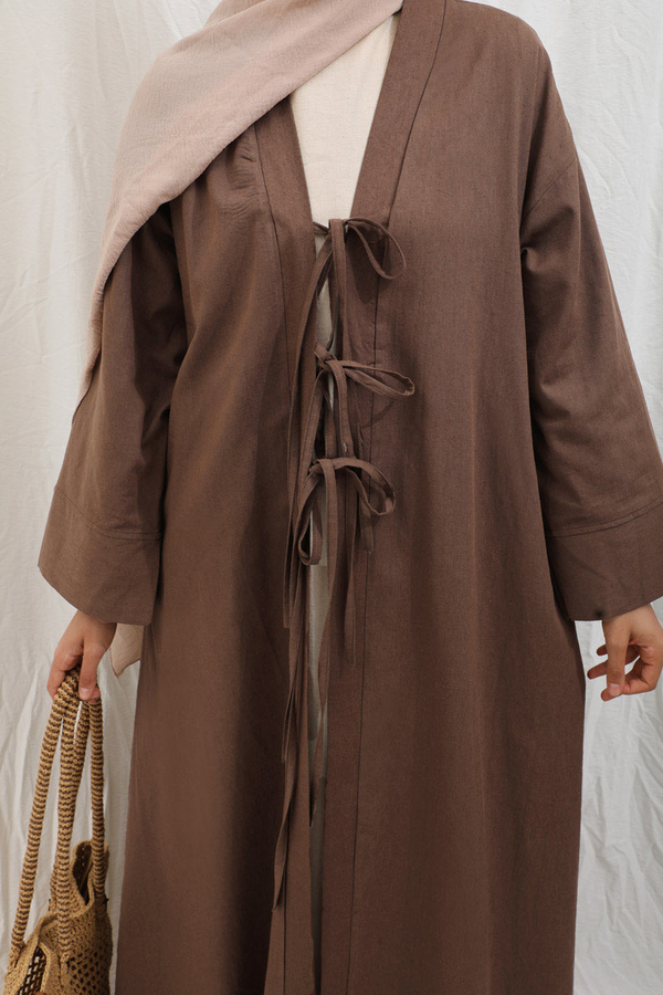 Önden Bağlamalı Abaya Kahverengi - 13
