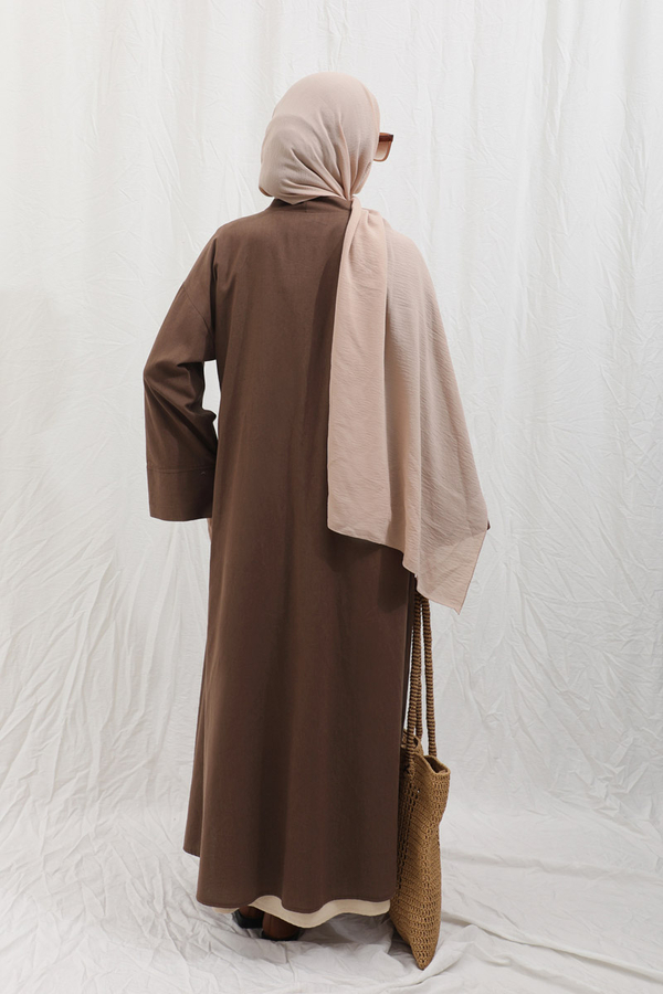 Önden Bağlamalı Abaya Kahverengi - 14