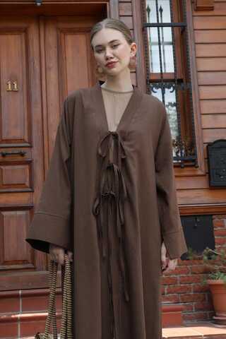 Önden Bağlamalı Abaya Kahverengi - 3