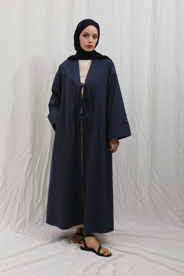 Önden Bağlamalı Abaya Lacivert - 5
