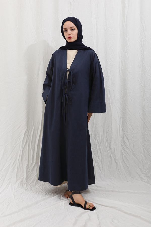 Önden Bağlamalı Abaya Lacivert - 7
