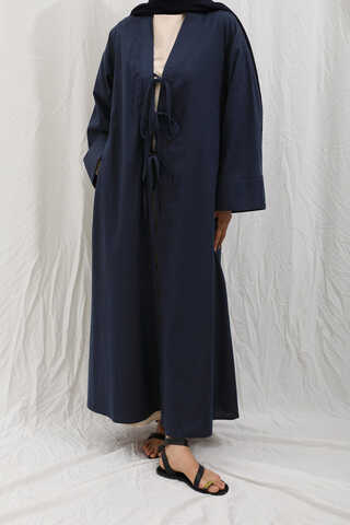 Önden Bağlamalı Abaya Lacivert - 8