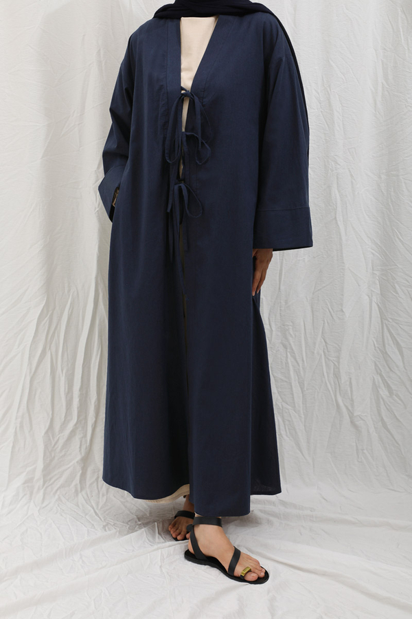 Önden Bağlamalı Abaya Lacivert - 8