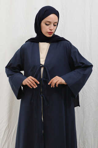 Önden Bağlamalı Abaya Lacivert - 9