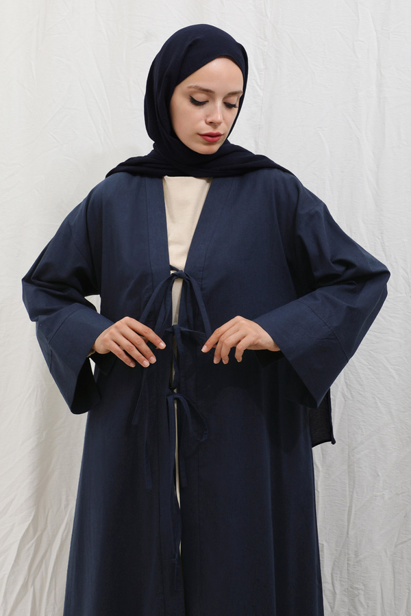 Önden Bağlamalı Abaya Lacivert - 9