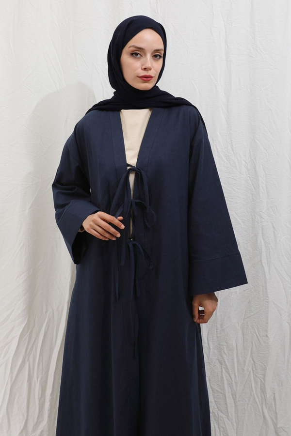 Önden Bağlamalı Abaya Lacivert - 10