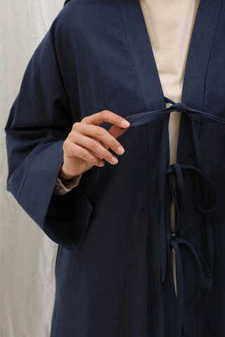 Önden Bağlamalı Abaya Lacivert - 11