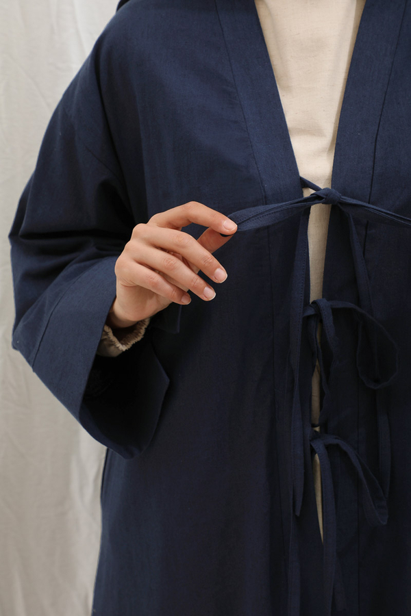 Önden Bağlamalı Abaya Lacivert - 11