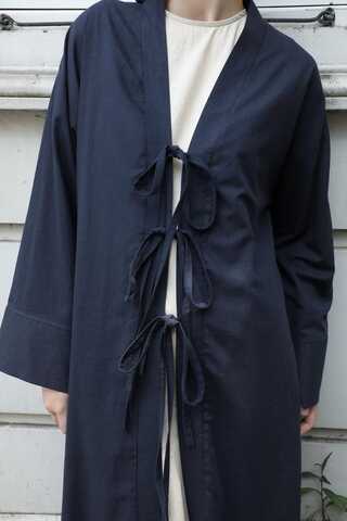 Önden Bağlamalı Abaya Lacivert - 2