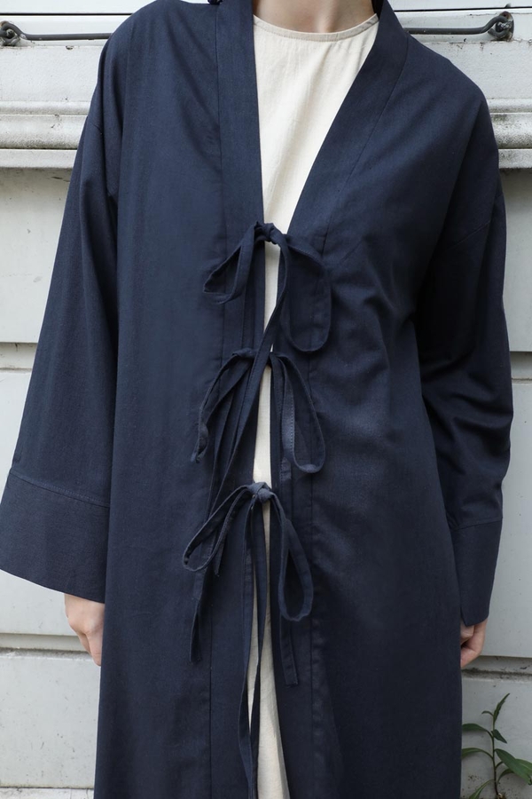 Önden Bağlamalı Abaya Lacivert - 2