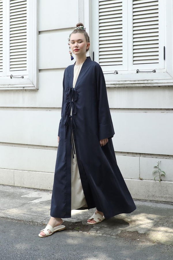 Önden Bağlamalı Abaya Lacivert - 3