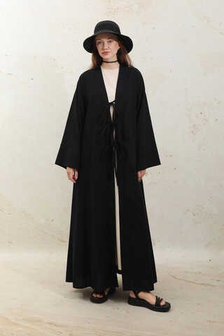 Önden Bağlamalı Abaya Siyah - 1