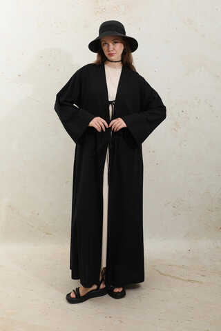 Önden Bağlamalı Abaya Siyah - 2