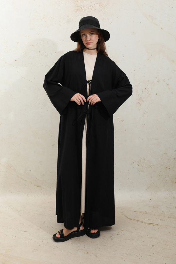 Önden Bağlamalı Abaya Siyah - 2