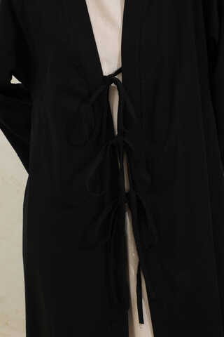 Önden Bağlamalı Abaya Siyah - 5