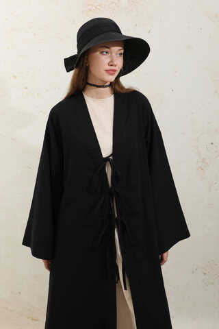 Önden Bağlamalı Abaya Siyah - 6