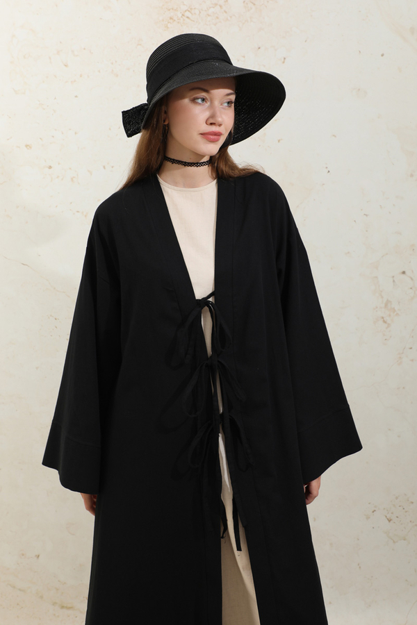 Önden Bağlamalı Abaya Siyah - 6