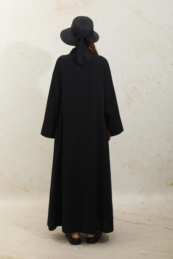 Önden Bağlamalı Abaya Siyah - 7