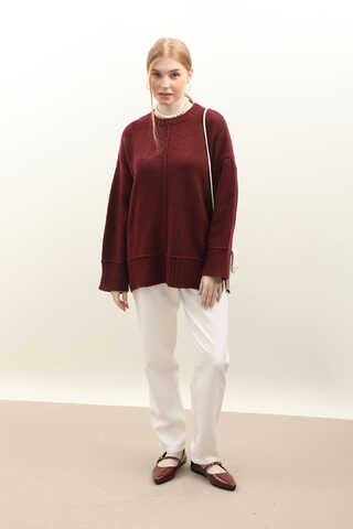 Önden Dikişli Oversize Kazak Bordo - 1