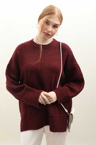 Önden Dikişli Oversize Kazak Bordo - 3