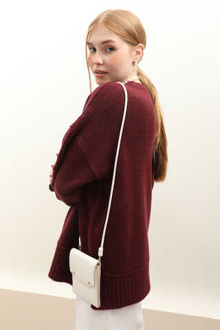 Önden Dikişli Oversize Kazak Bordo - 4