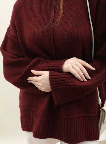 Önden Dikişli Oversize Kazak Bordo - 6