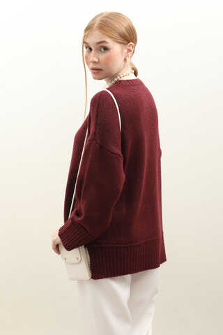 Önden Dikişli Oversize Kazak Bordo - 10